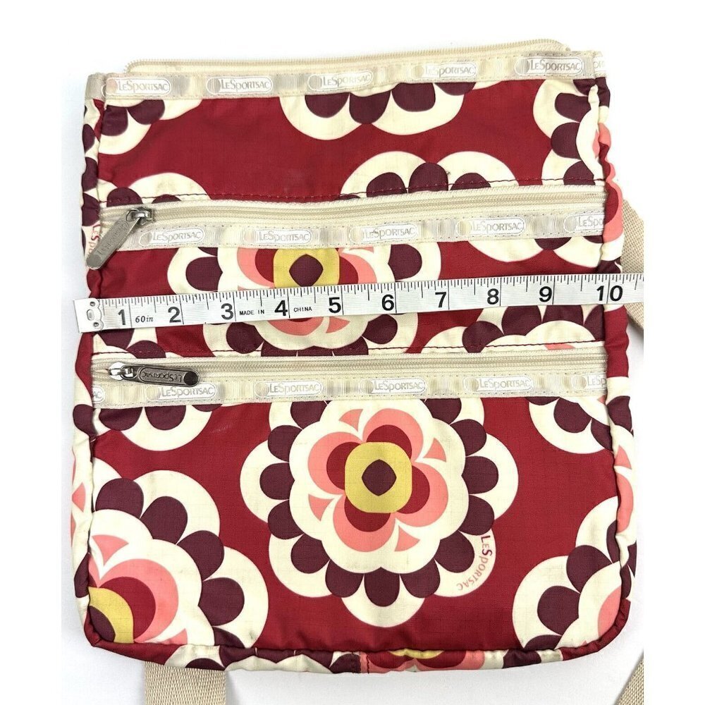 Lesportsac Kasey Crossbody Bag Red Floral Mayfair Nylon Handbag Purse - Picture 9 of 10